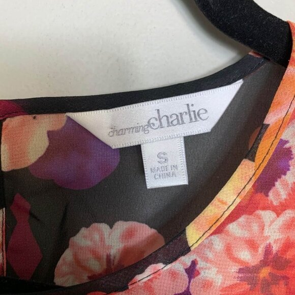 Charming Charlie Semi Sheer Floral Drop Peplum Top Size Small Whimsigoth Spring - Picture 4 of 6